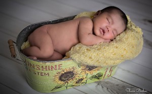Newborn Sleeping in Tin Bucket