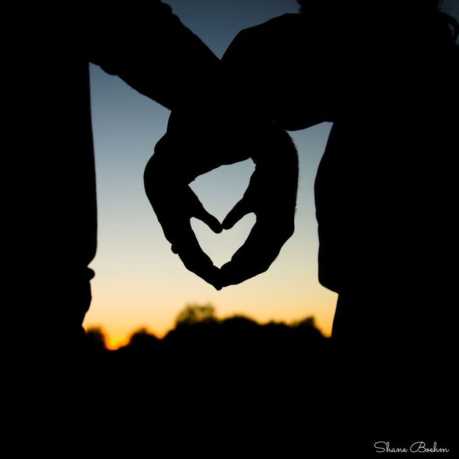Engagement Couple Hands Heart Sunset Silhouette